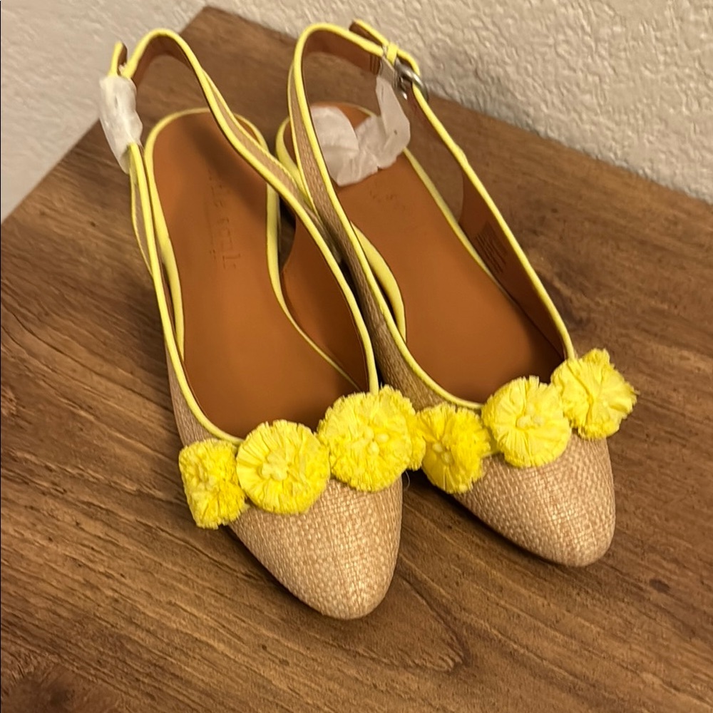 Gentle Souls Anana Yellow Pom Pom Slingback Flats